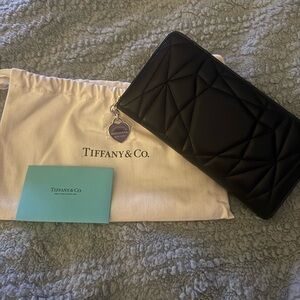 Tiffany & Co. Black Quilted Wallet with Silver Heart Charm